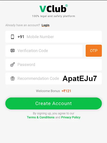 vclub registration form