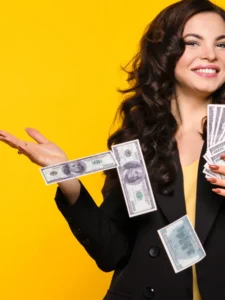 model holding money